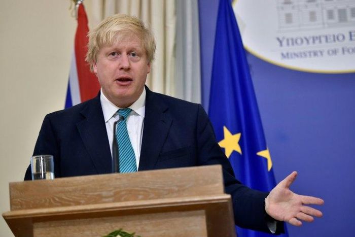 British Foreign Secretary Boris Johnson pictured during his joint press conference with his Greek counterpart on April 6, 2017 after their meeting at Athens' Foreign Ministry