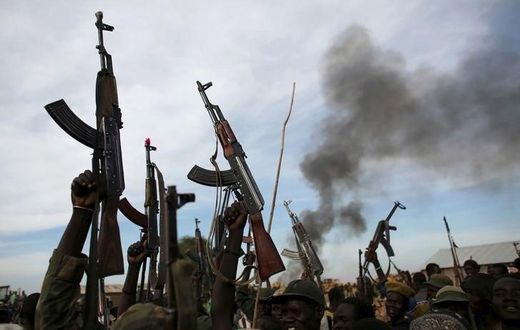 Rebel fighters hold up their rifles in Upper Nile State, South Sudan,  file.   REUTERS/Goran Tomasevic/File Photo