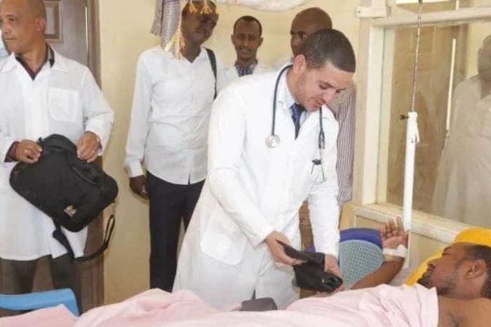 One of the Cuban doctors assigned to Mandera County Dr Landy Rodriguez attends to a patient after performing a past operation