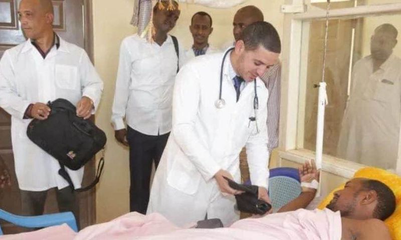 One of the Cuban doctors assigned to Mandera County Dr Landy Rodriguez attends to a patient after performing a past operation