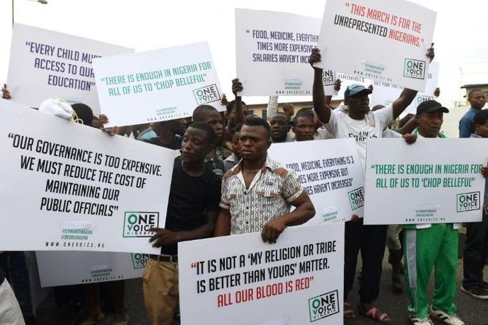 A protest in Lagos this month against economic hardship following the collapse in global oil prices