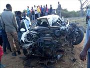 Wreckage of the saloon car in the Kibwezi road accident