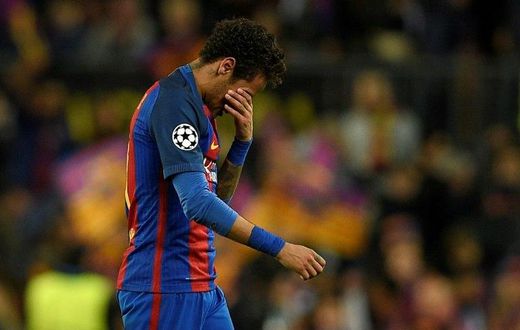 Barcelona's forward Neymar gestures after the UEFA Champions League quarter-final second leg football match against Juventus April 19, 2017