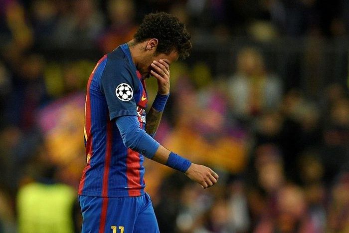 Barcelona's forward Neymar gestures after the UEFA Champions League quarter-final second leg football match against Juventus April 19, 2017