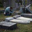 Vandalised Jewish tombstones at Mount Carmel Cemetery in Philadelphia, photographed on February 27, 2017