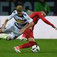 Frankfurt's forward Branimir Hrgota and Moenchengladbach's defender Nico Elvedi vie for the ball during the German Cup DFB Pokal semifinal football match between Borussia Moenchengladbach and Eintracht Frankfurt on April 25, 2017