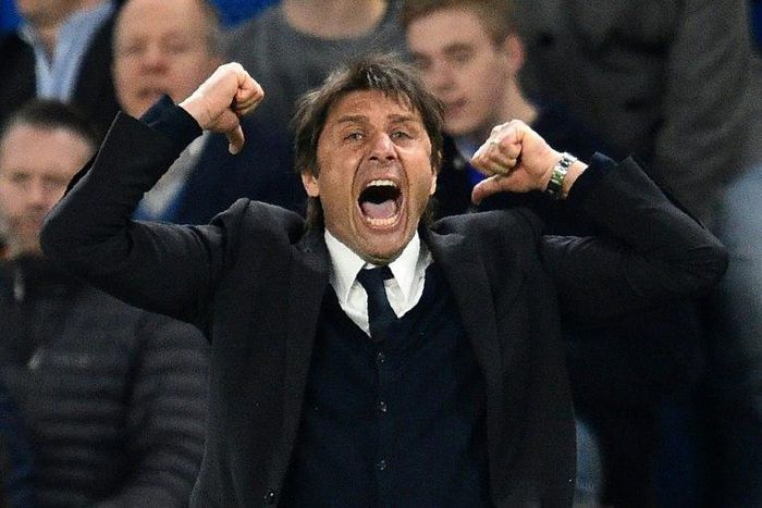 Chelsea's Italian head coach Antonio Conte reacts during the English Premier League match between Chelsea and Manchester City at Stamford Bridge in London on April 5, 2017