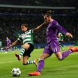 Gareth Bale clashes with Sporting's Joao Pereira during the Champions League match in Lisbon in November