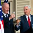US Vice President Mike Pence (R) and Australia's Governor General Peter Cosgrove toast each other during a lunch reception in Sydney
