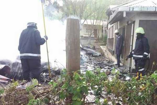 Fire fighters putting out the fire at the Migori County Government offices