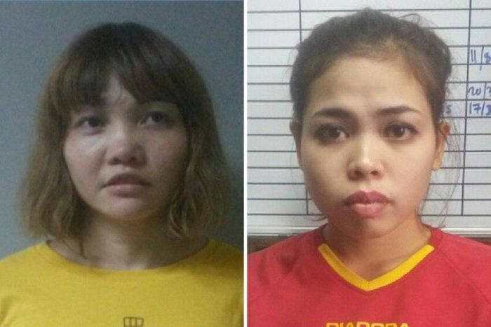 Doan Thi Huong of Vietnam (L) and Siti Ashyah of Indonesia, detained in connection with the February 13 assassination of Kim Jong-Nam in Kuala Lumpur, in a combination of images released by the Royal Malaysian Police