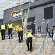 Police patrol outside the Friends Arena in Solna outside Stockholm on May 23, 2017, on the eve of the UEFA Europa League football final between Ajax Amsterdam and Manchester United