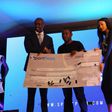SportPesa CEO Ronald Karauri, Mega Jackpot winner Samuel Abisai and the Sportpesa staff