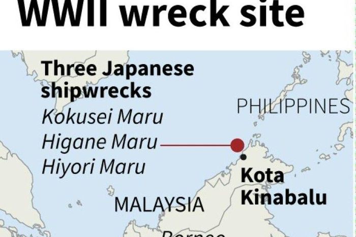 The area of three Japanese shipwrecks off the coast of Malaysia