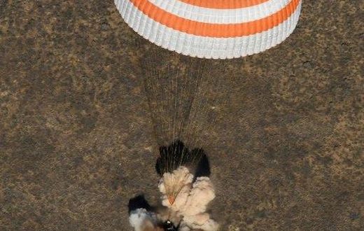 A Soyuz MS-02 capsule brings Russian cosmonauts Sergey Ryzhikov and Andrey Borisenko and US astronaut Shane Kimbrough back home after a 173-day mission to the International Space Station