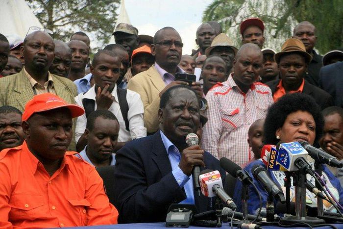 Meru ODM chairman Fredrick Muirigi,Party leader Raila Odinga and Senator Elizabeth Ongoro.