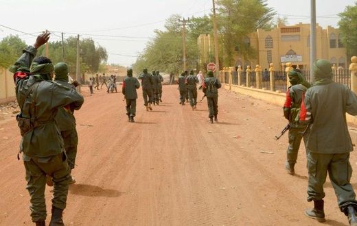 Malian soldiers patrol the northern city of Gao in February 2017