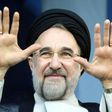 Iran's reformist former president Mohammad Khatami has skirted a media ban to back moderate incumbent Hassan Rouhani for reelection on May 19. Here he gestures to supporters when in office in 2003