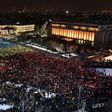 People protest in front of the government headquarters in Bucharest, against the controversial corruption decrees on February 12, 2017
