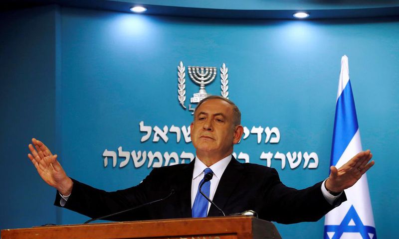 Israeli Prime Minister Benjamin Netanyahu delivers a speech in his Jerusalem office, December 28, 2016.