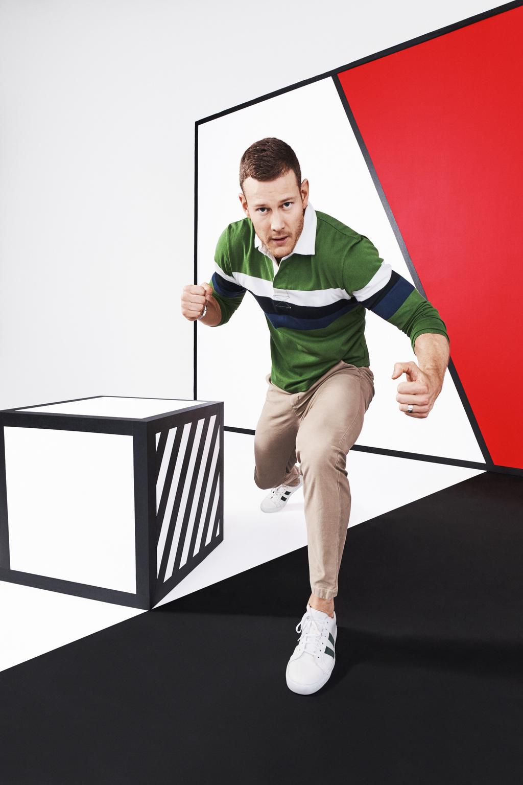 Shirt ($30) by Uniqlo x JW Anderson, <a href=&quot;https://www.uniqlo.com/us/en/home/&quot; target=&quot;_blank&quot;>uniqlo.com</a>; trousers ($135) by Buck Mason, <a href=&quot;https://www.buckmason.com/products/khaki-broken-twill-trouser&quot; target=&quot;_blank&quot;>buckmason.com</a>; sneakers ($395) by Eleventy, <a href=&quot;https://shop.eleventy.it/en/man/footwear/121025-eleventy-sneakers&quot; target=&quot;_blank&quot;>eleventy.it</a>.