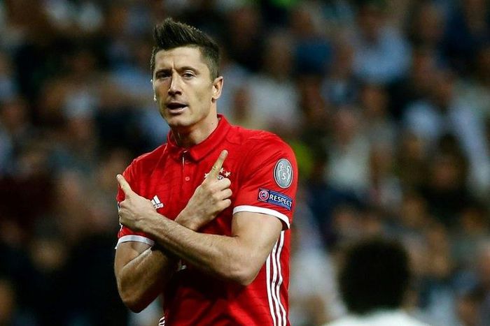 Polish forward Robert Lewandowski in action for Bayern Munich in April 2017