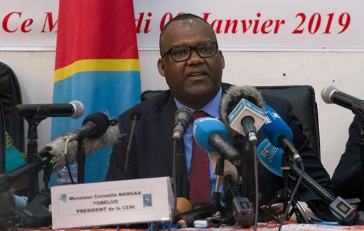 The president of DR Congo's Independent National Election Commission, Corneille Nangaa, announces the provisional results of the presidential election in January 2019