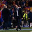 Paris Saint-Germain's head coach Unai Emery (R), seen on the sideline during their UEFA Champions League round of 16 2nd leg match against Barcelona, at Camp Nou stadium in Barcelona, on March 8, 2017