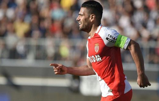 Monaco's Radamel Falcao celebrates after scoring a goal against Angers on April 8, 2017, at the Raymond Kopa Stadium in Angers, western France
