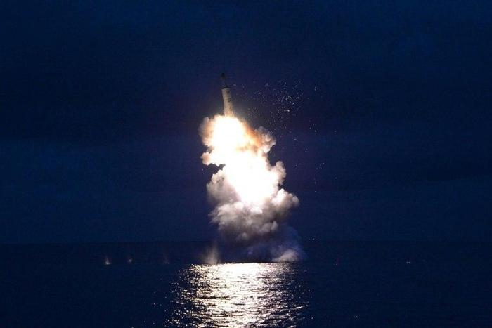 North Korea test-fires a strategic submarine-launched ballistic missile at an undisclosed location in August 2016, in this official government media photo