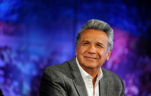 Ecuadorean President-elect Lenin Moreno receives the final official results of Sunday's runoff election at the House of Alianza Pais in Quito, on April 4, 2017
