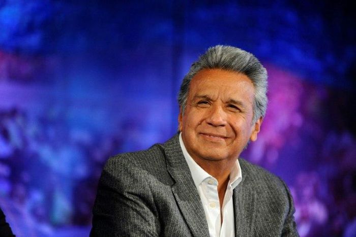 Ecuadorean President-elect Lenin Moreno receives the final official results of Sunday's runoff election at the House of Alianza Pais in Quito, on April 4, 2017