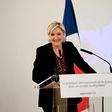 French presidential election candidate for the far-right Front National (FN) party Marine Le Pen delivers a speech focused on "France's international politics in a multipolar world" in Paris, on February 23, 2017