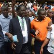 Kenya's National Super Alliance (NASA) and opposition leader Raila Odinga (C) arrives to present his candidacy for the presidential race at the Independent Electoral and Boundaries Commission in Nairobi, on May 28, 2017