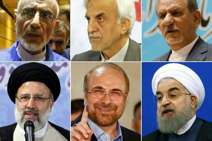This combination of pictures created on April 21, 2017 shows the main contenders for Iran's upcoming presidential elections