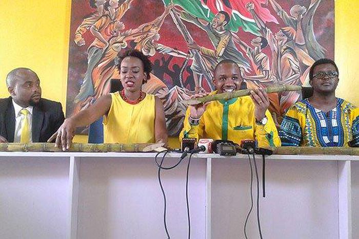 Civil rights activist Boniface Mwangi (second right) during the launch of the Ukweli Party on March 20, 2017.