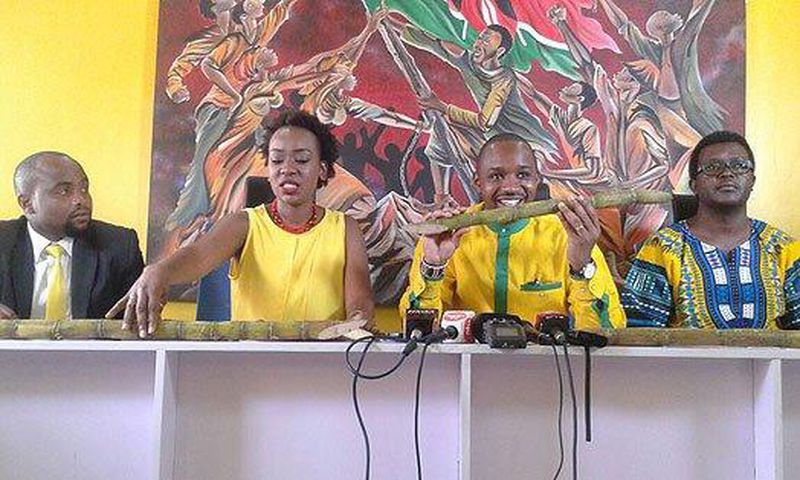 Civil rights activist Boniface Mwangi (second right) during the launch of the Ukweli Party on March 20, 2017.