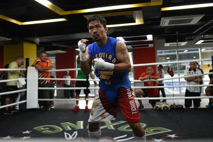 Philippine boxing icon Manny Pacquiao trains at a gym in Manila, ahead of his November 6 bout with Mexican boxer Jessie Vargas