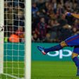 Barcelona's Luis Suarez scores a cancelled goal during the Spanish Copa del Rey semi final match against Club Atletico de Madrid in Barcelona on February 7, 2017