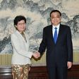 Hong Kong chief executive-elect Carrie Lam (left) shakes hands with Chinese Premier Li Keqiang ahead of talks in Beijing, on April 11, 2017