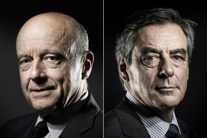 Former French prime ministers Alain Juppe (left) and Francois Fillon