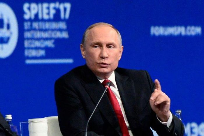 Russian President Vladimir Putin gives a speech at the St. Petersburg International Economic Forum on June 2, 2017