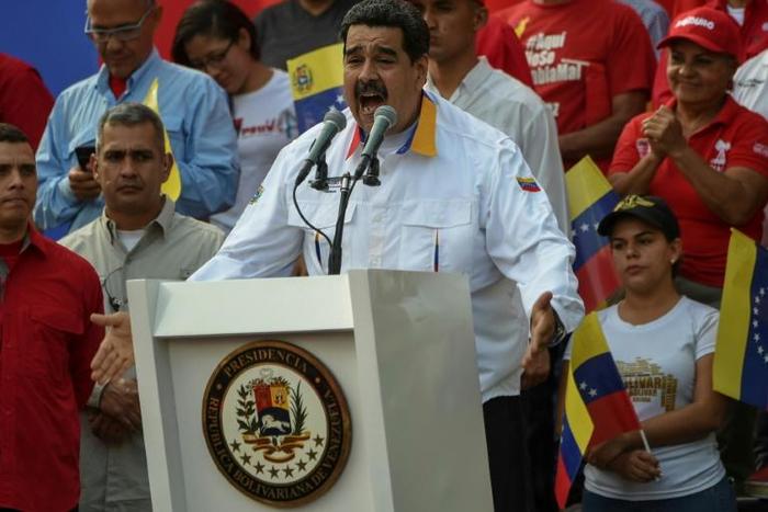 Venezuelan President Nicolas Maduro, at a pro-government rally in Caracas, has resisted mounting US pressure for his removal