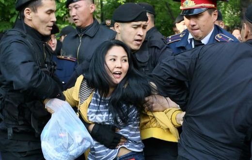 Several hundred people gathered in Almaty's central park to listen to activists who criticised the three-decade rule of Nursultan Nazarbayev
