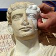 A male bust rescued from the Islamic State group in the Syrian city of Palmyra is restored in Rome in February 2017