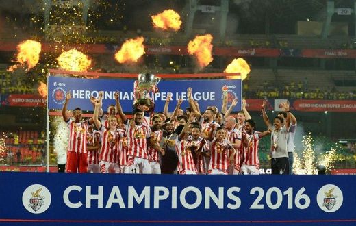 Atletico de Kolkata players celebrate winning the 2016 Indian Super League