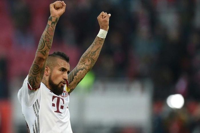 Bayern Munich's Arturo Vidal celebrates after their Bundesliga away win at Ingolstadt on February 11, 2017