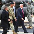 US Vice President Mike Pence (C) arrives at army base Camp Bonifas after a failed North Korean missile test, April 17, 2017