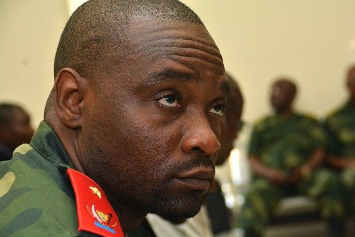 General Germain Katanga sits pictured in the military court in the DR Congo capital Kinshasa on February 3, 2016