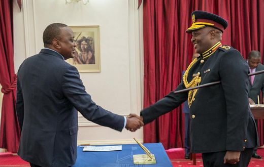 President Uhuru Kenyatta with new IG Hillary Mutyambai at State House (PSCU)